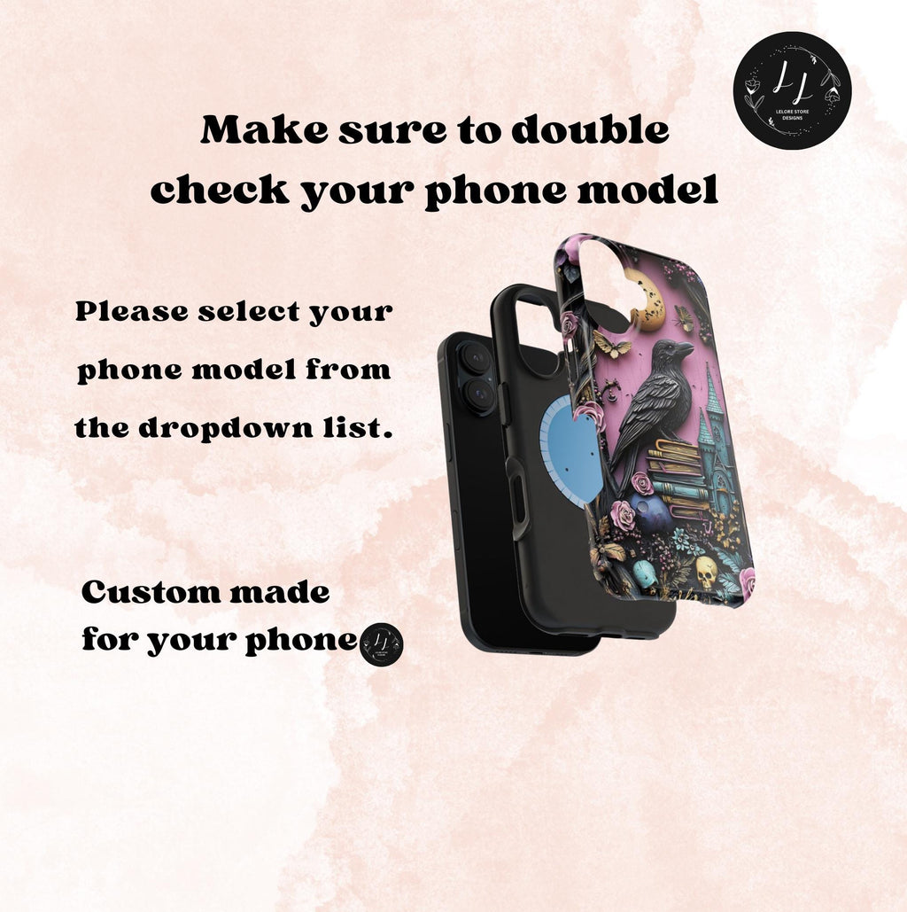 Gothic Raven Bookshelf iPhone Case: Dark Academia Book Lover,  Bookish MagSafe Compatible