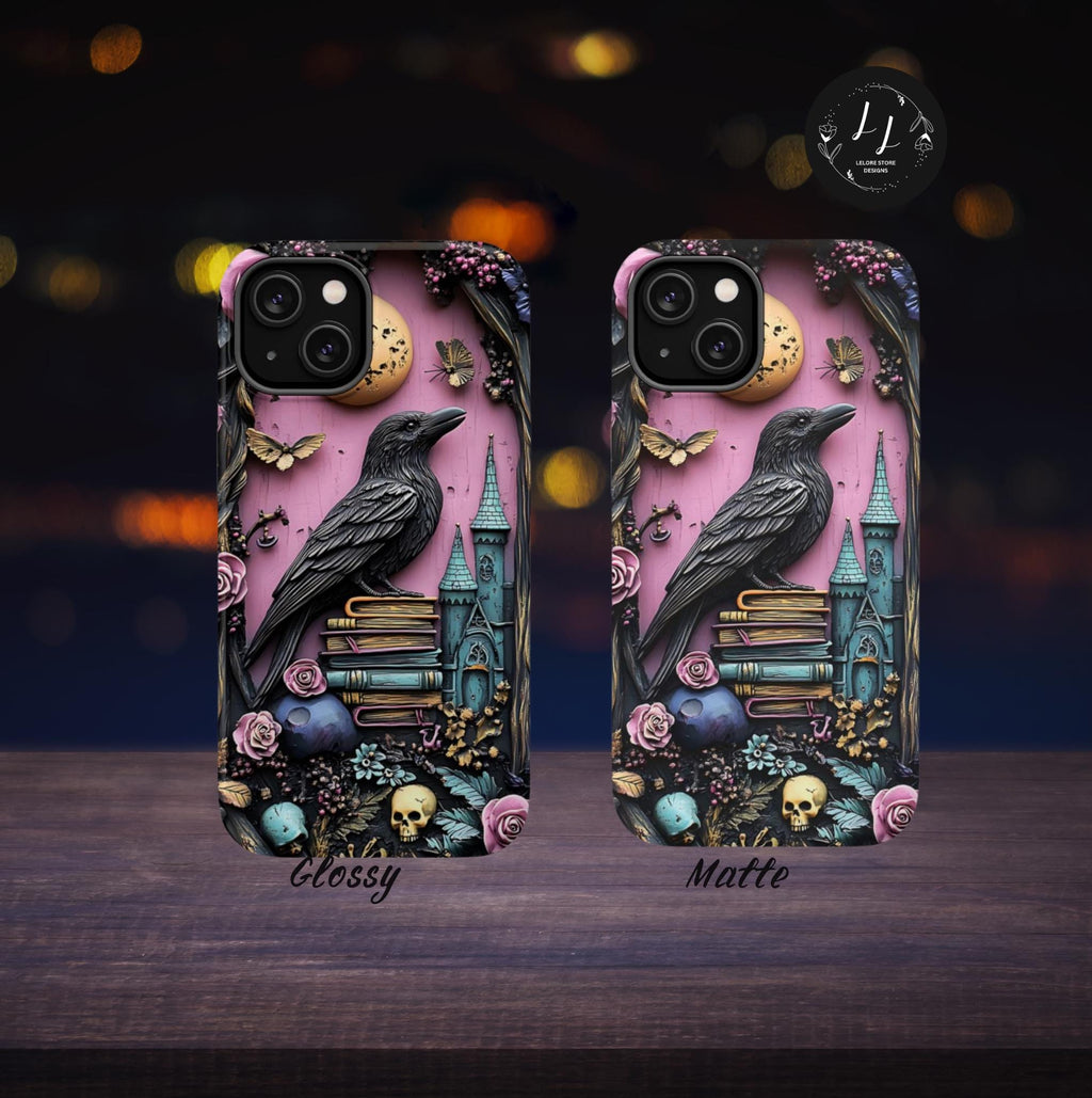 Gothic Raven Bookshelf iPhone Case: Dark Academia Book Lover,  Bookish MagSafe Compatible