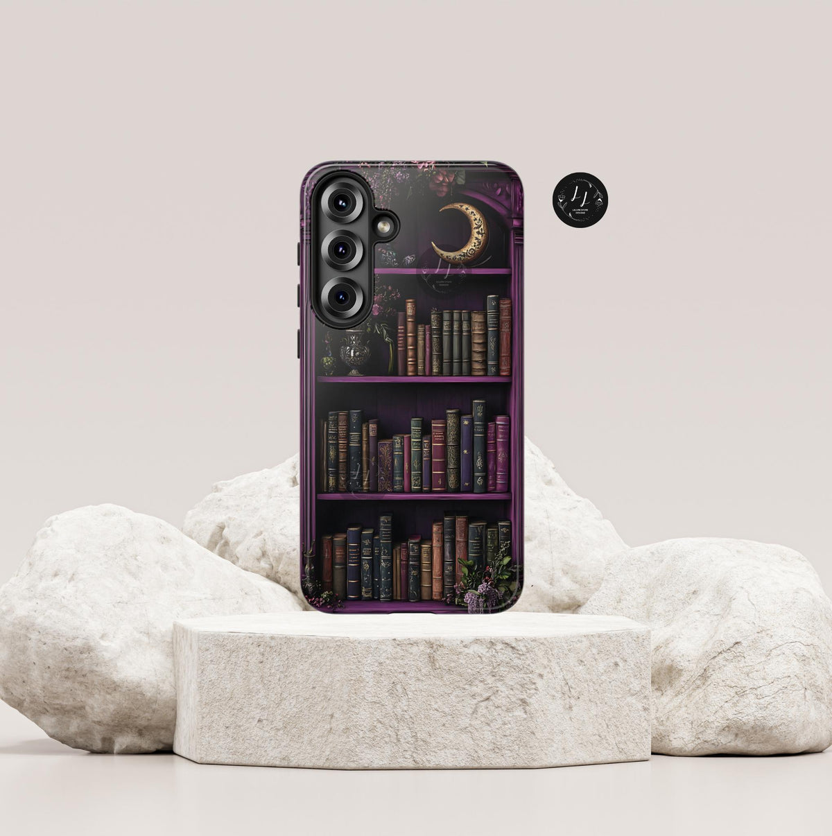 Floral Bookshelf Phone Case, Purple  Celestial Case  iPhone  Galaxy  Pixel  Book Club Gift