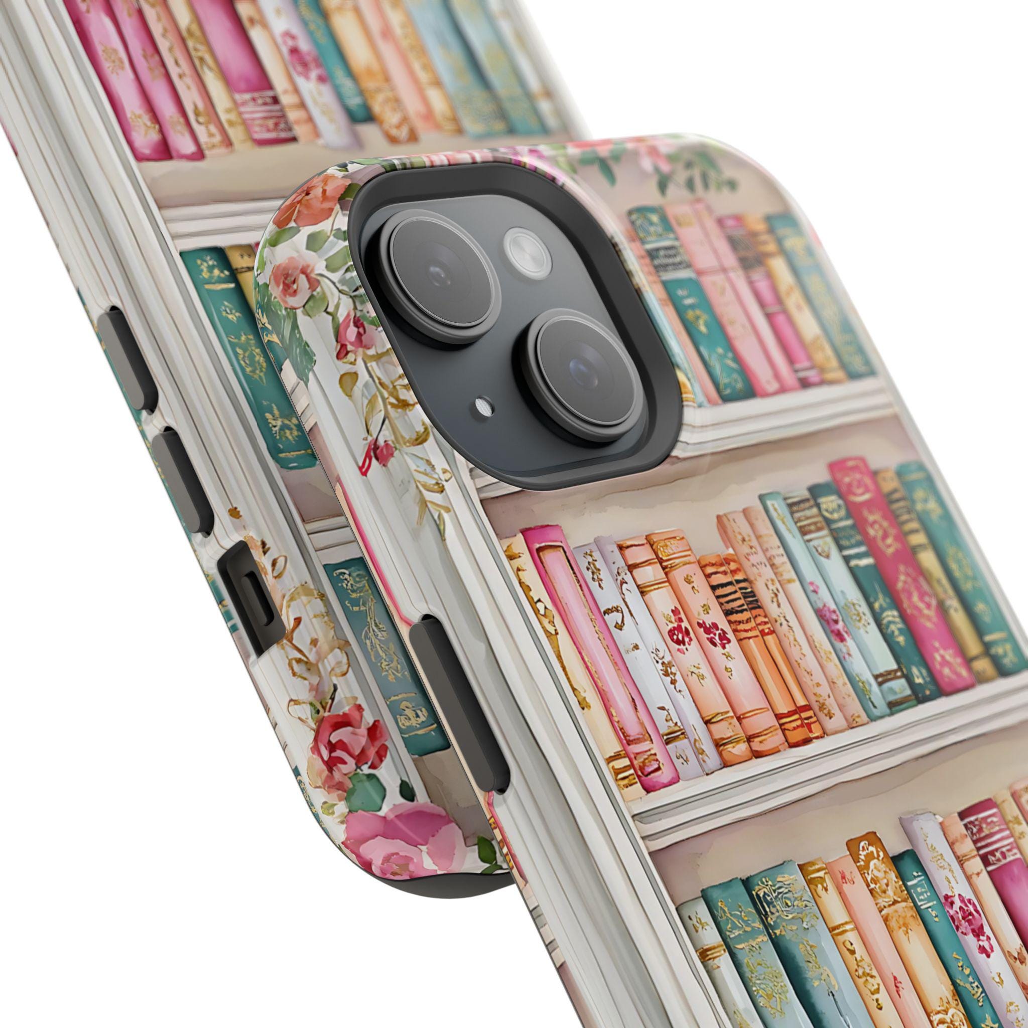 Floral Bookshelf iPhone Case: Vintage Magnetic MagSafe Cover  Book Lovers and Flower Enthusiasts, iphone17
