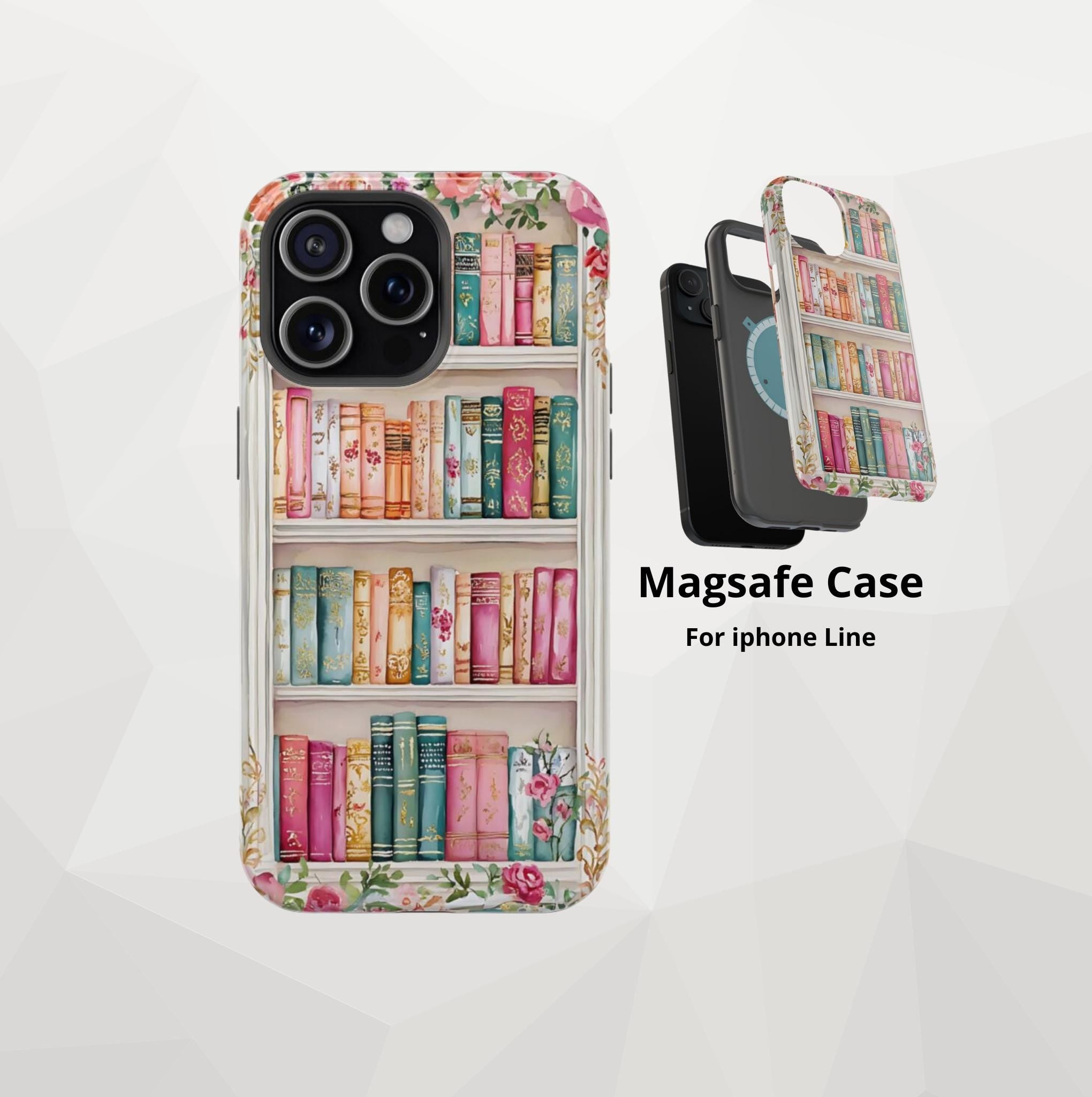 Floral Bookshelf iPhone Case: Vintage Magnetic MagSafe Cover  Book Lovers and Flower Enthusiasts, iphone17