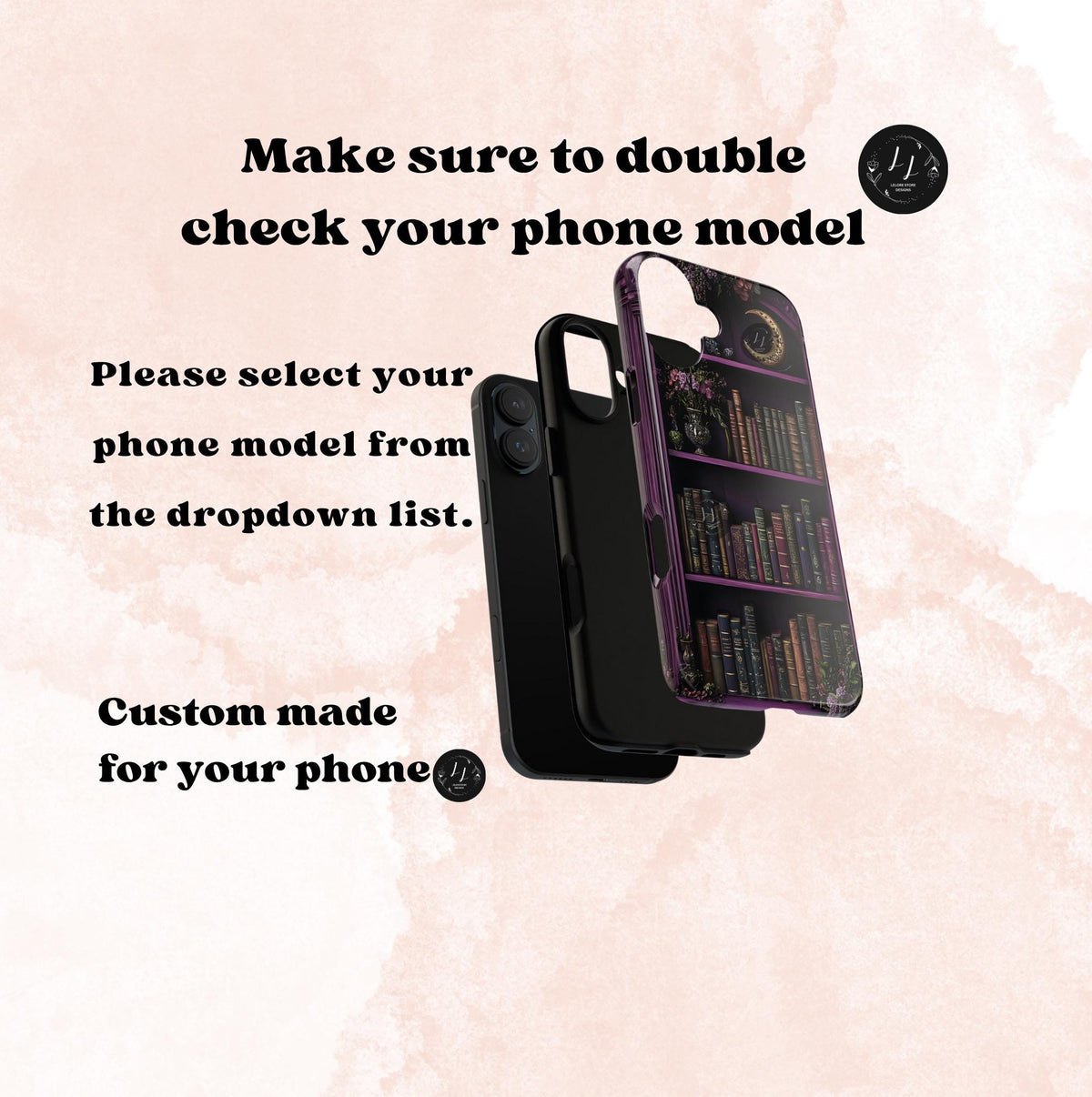 Purple Bookshelf Phone  Case, Floral Book  iPhone  Bookworms Samsung  Pixel  Book Lover Gift