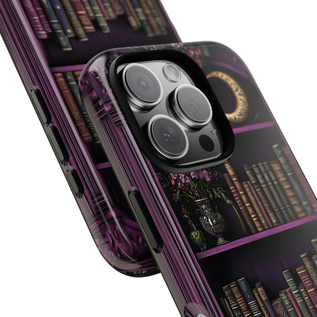 Purple Bookshelf Phone  Case, Floral Book  iPhone  Bookworms Samsung  Pixel  Book Lover Gift