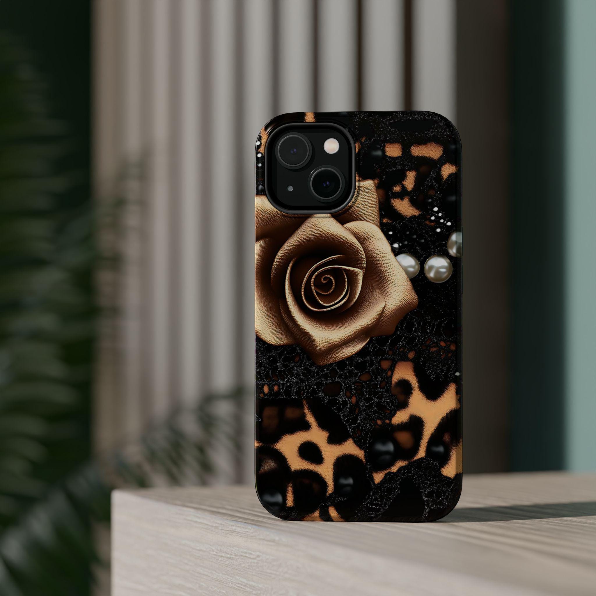 Leopard Heart iPhone Case: Chic Animal Print, MagSafe Compatible Gift for Women, Protective Cover