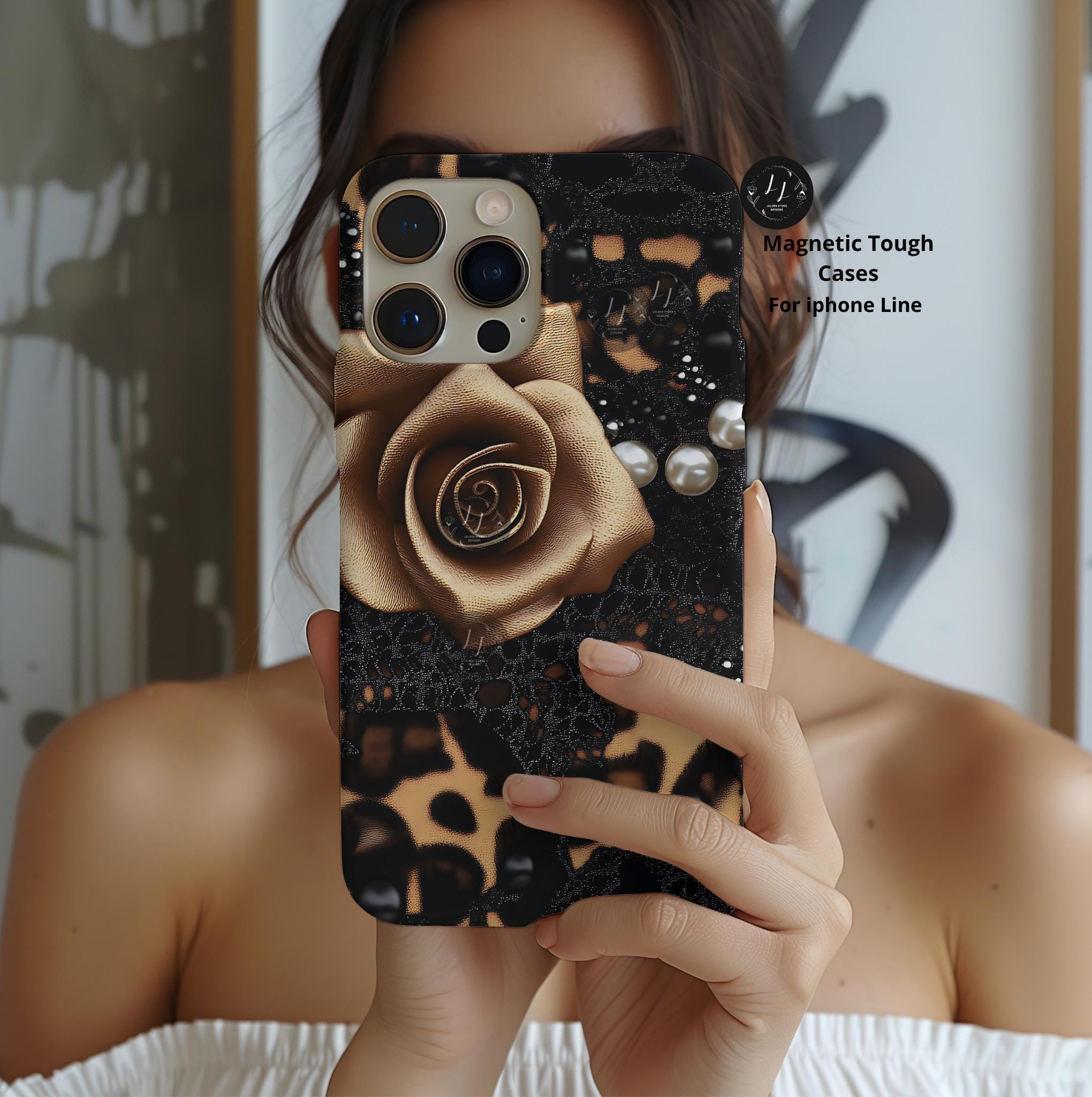 Leopard Heart iPhone Case: Chic Animal Print, MagSafe Compatible Gift for Women, Protective Cover
