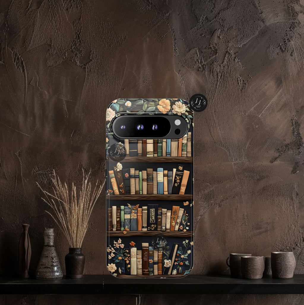 Floral Bookshelf Phone Case: Book Lover Gift for iPhone, Galaxy, Pixel