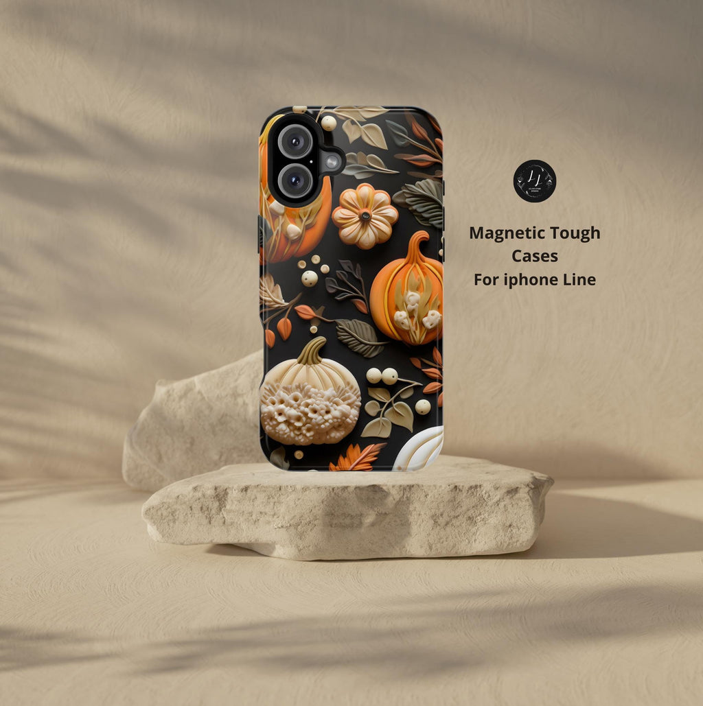 Pumpkin Magsafe Phone Case  Autumn Aesthetic Faux Fall Design, Durable Magnetic iPhone Cover,  Seasonal Gift for Her & Him