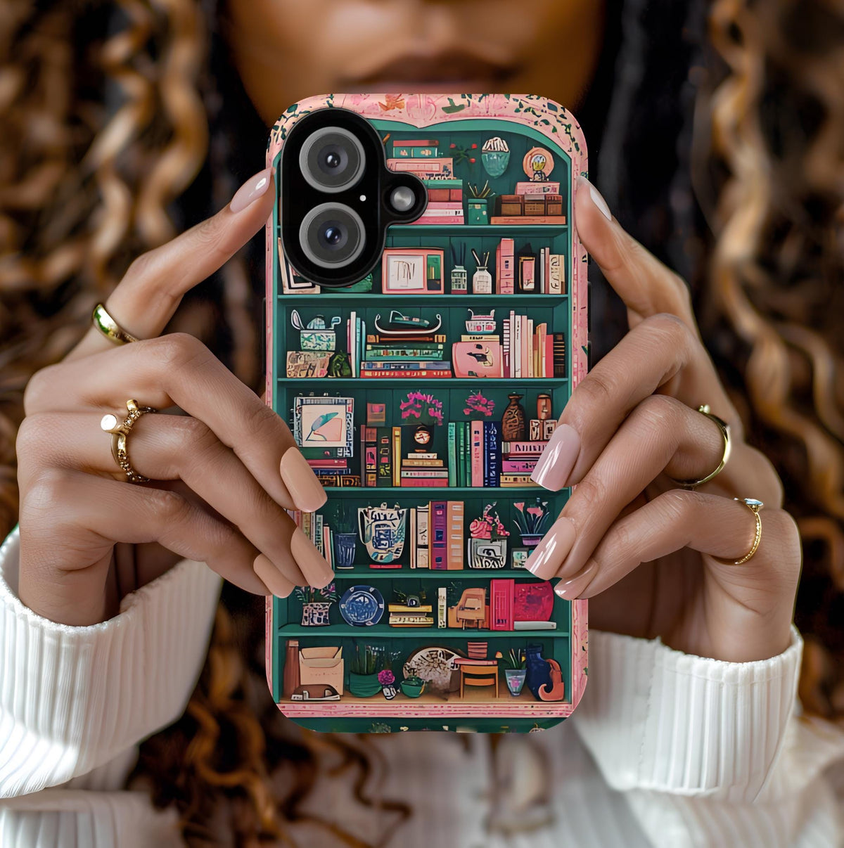 Floral Bookshelf Phone Case: Vintage Book Lover Gift  Bookish Flower iPhone, Galaxy, Pixel