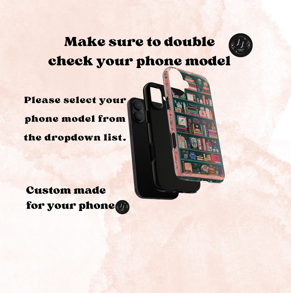 Floral Bookshelf Phone Case: Vintage Book Lover Gift  Bookish Flower iPhone, Galaxy, Pixel