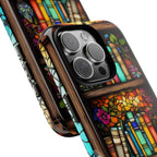 Floral Stained Glass Bookshelf Phone Case: Book Lover Gift Librarian iPhone galaxy pixel cover