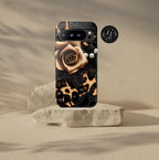 Bling Glam Leopard Print Phone Case: Black & Brown Tones  iPhone , Samsung Pixel Women gift