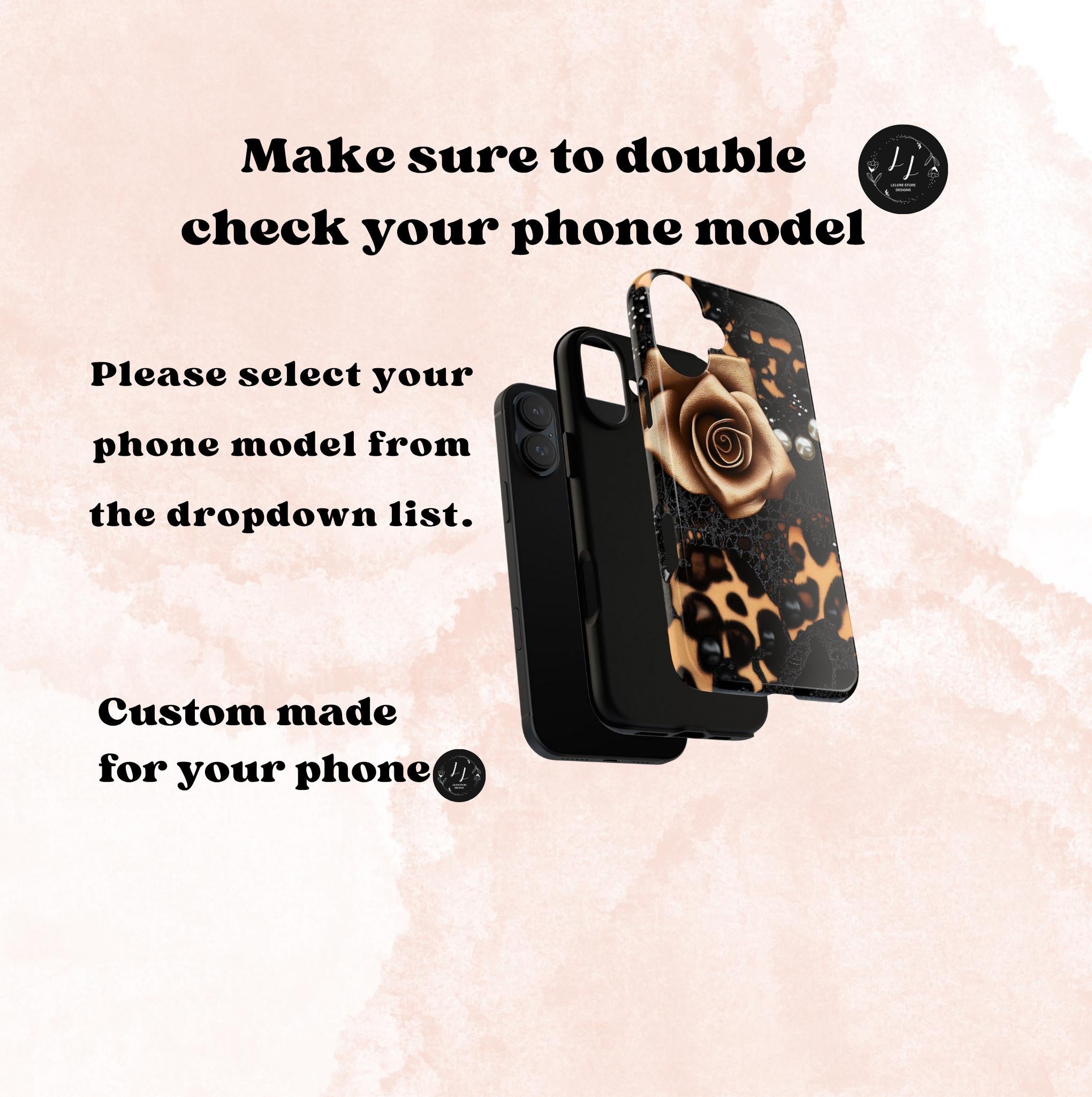 Bling Glam Leopard Print Phone Case: Black & Brown Tones  iPhone , Samsung Pixel Women gift