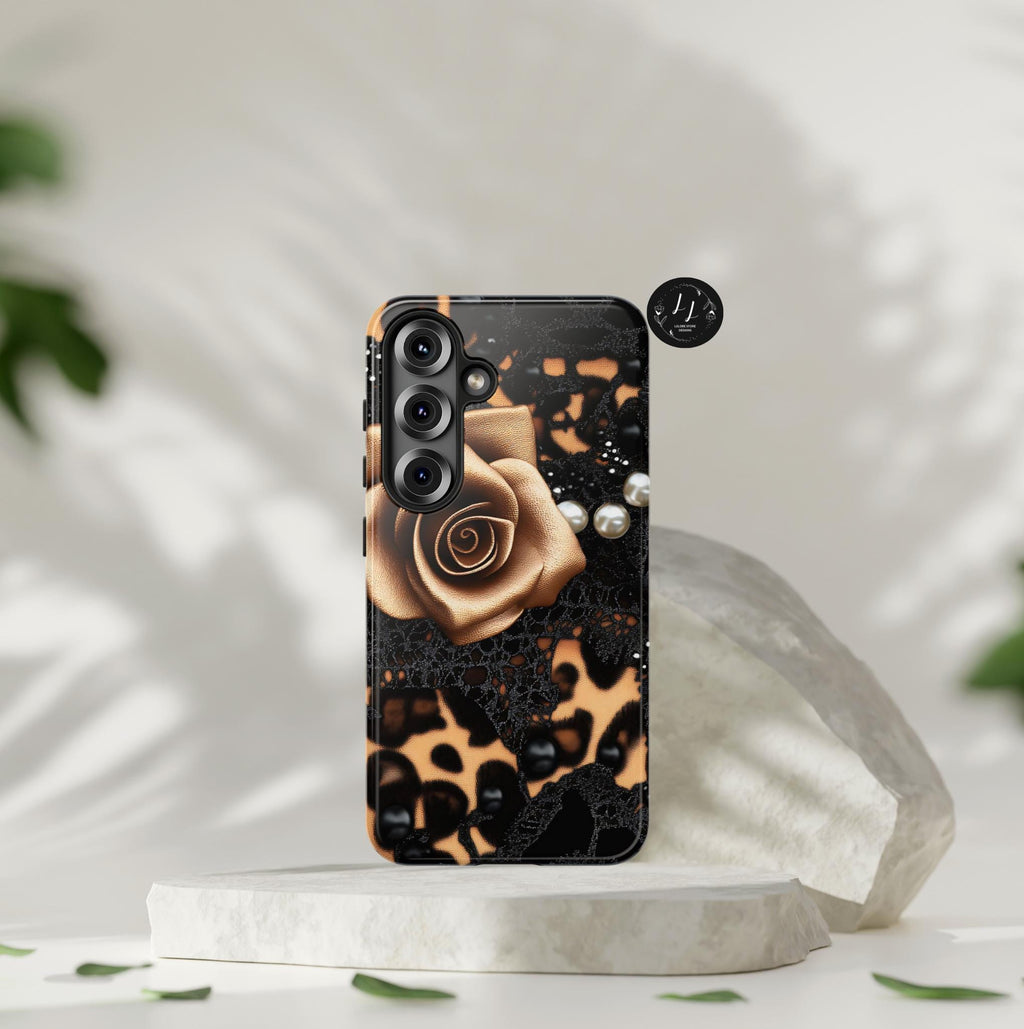 Bling Glam Leopard Print Phone Case: Black & Brown Tones  iPhone , Samsung Pixel Women gift