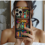 Floral Stained Glass Bookshelf Phone Case: Book Lover Gift Librarian iPhone galaxy pixel cover