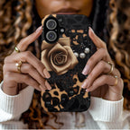 Bling Glam Leopard Print Phone Case: Black & Brown Tones  iPhone , Samsung Pixel Women gift