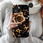 Bling Glam Leopard Print Phone Case: Black & Brown Tones  iPhone , Samsung Pixel Women gift