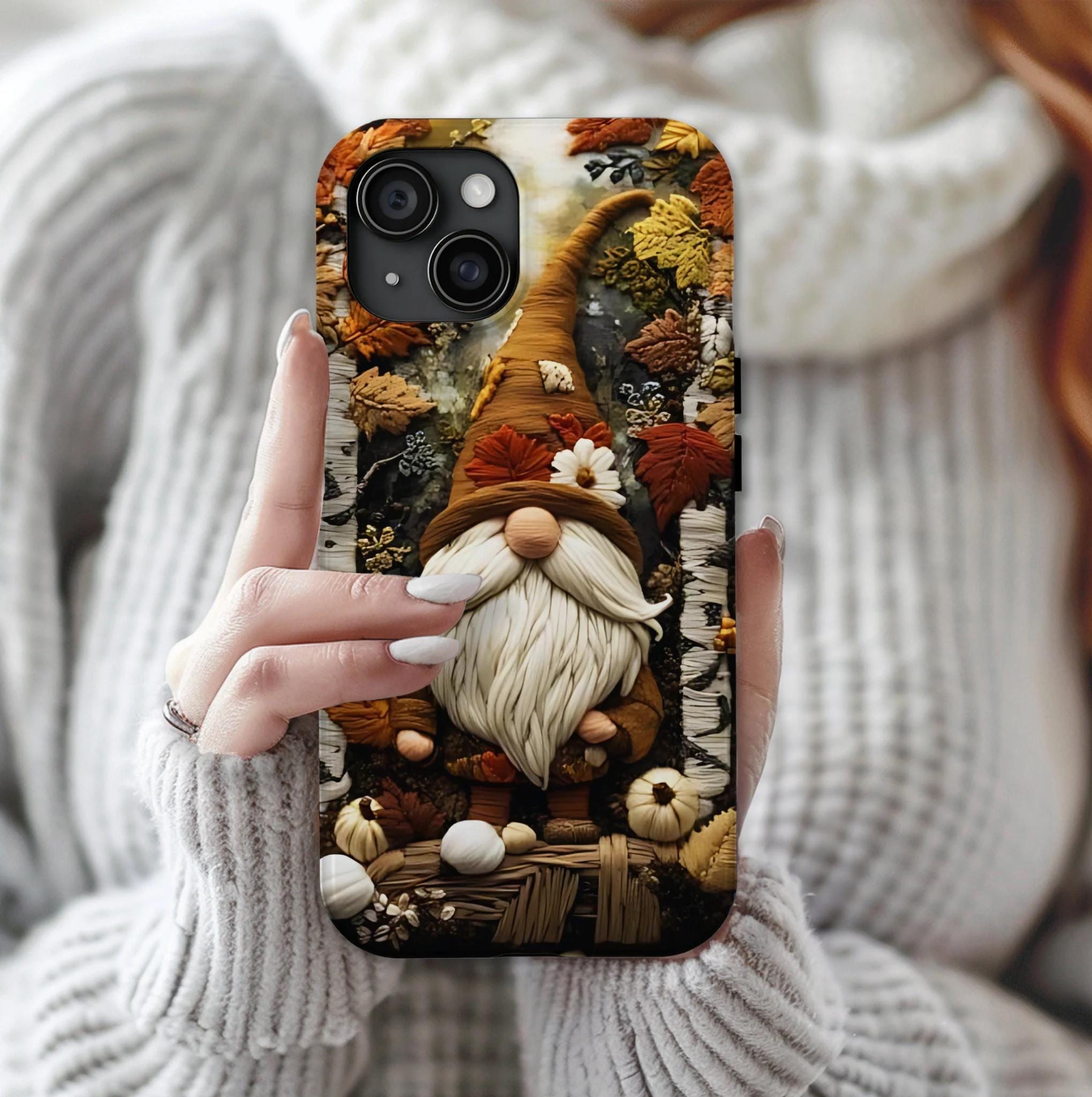 Faux Embroidery Gnome Phone Case: Cottagecore Fall Pumpkins Autumn iPhone  galaxy pixel