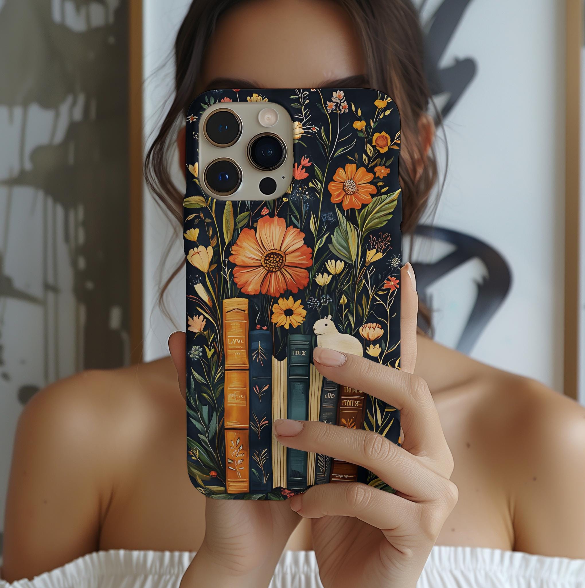 Cottagecore Floral Bookshelf Phone Case: Bookish Vintage Style l iPhone, Galaxy, Pixel  Book lover