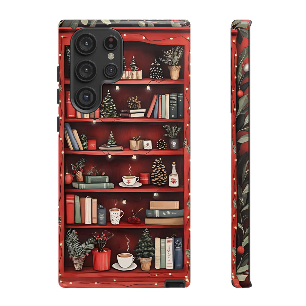 Bookish Christmas Phone Case: Holiday Library Bookshelf Design Book Lovers Gift, iPhone Galaxy, Pixel