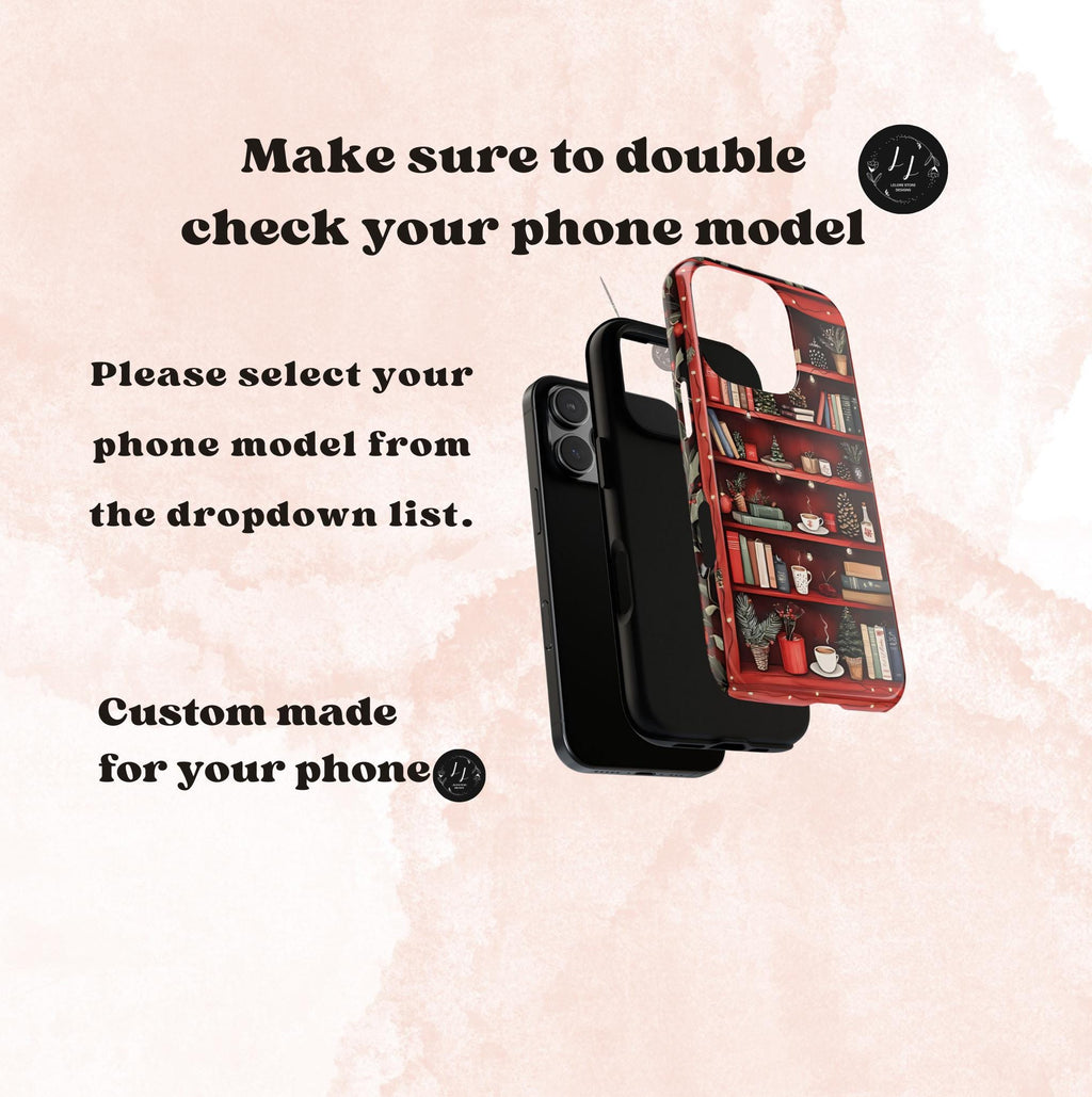 Bookish Christmas Phone Case: Holiday Library Bookshelf Design Book Lovers Gift, iPhone Galaxy, Pixel