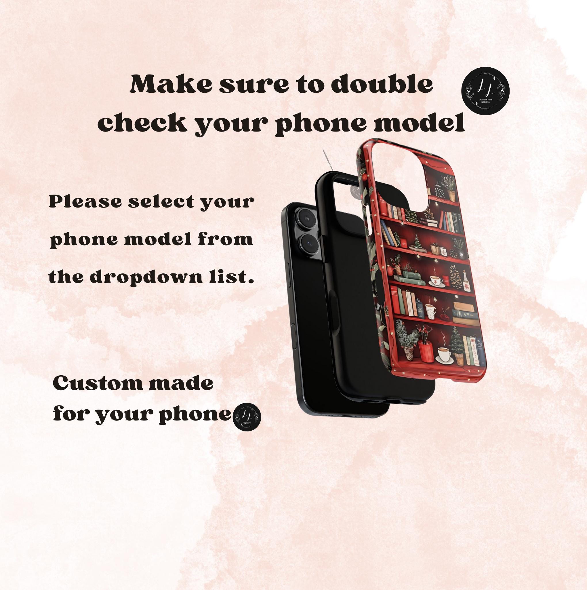 Bookish Christmas Phone Case: Holiday Library Bookshelf Design Book Lovers Gift, iPhone Galaxy, Pixel