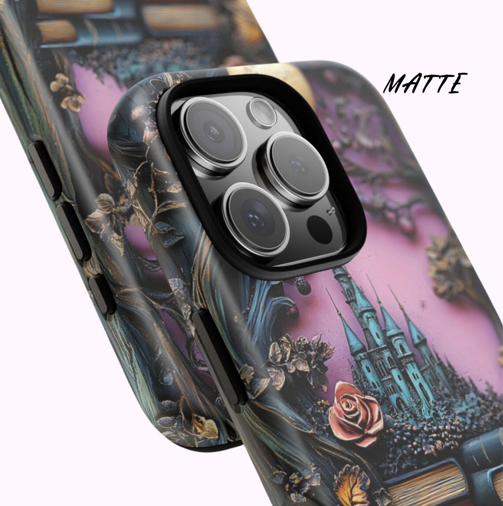 Dark Academia Bookshelf Phone Case: Bookish Gothic Library, Skulls & Florals iPhone Galaxy Pixel