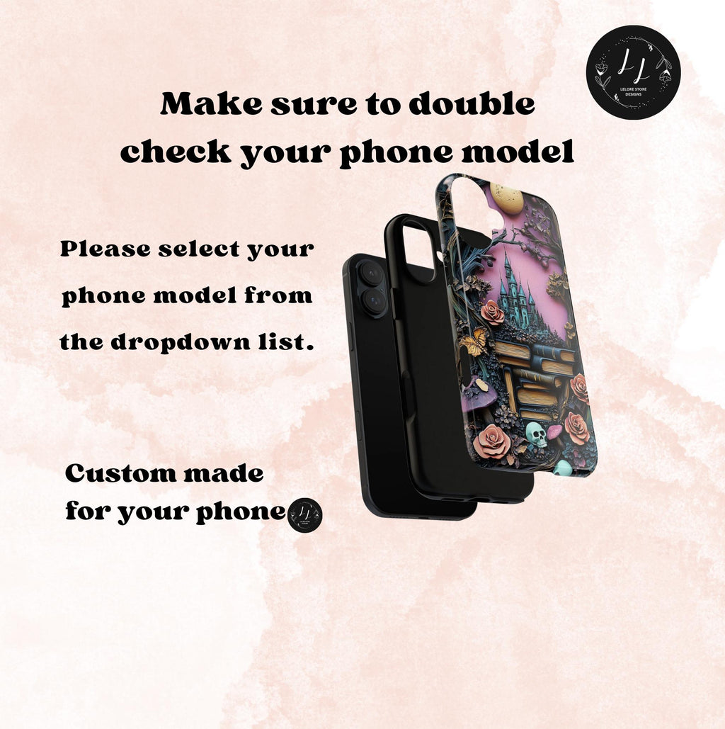 Dark Academia Bookshelf Phone Case: Bookish Gothic Library, Skulls & Florals iPhone Galaxy Pixel