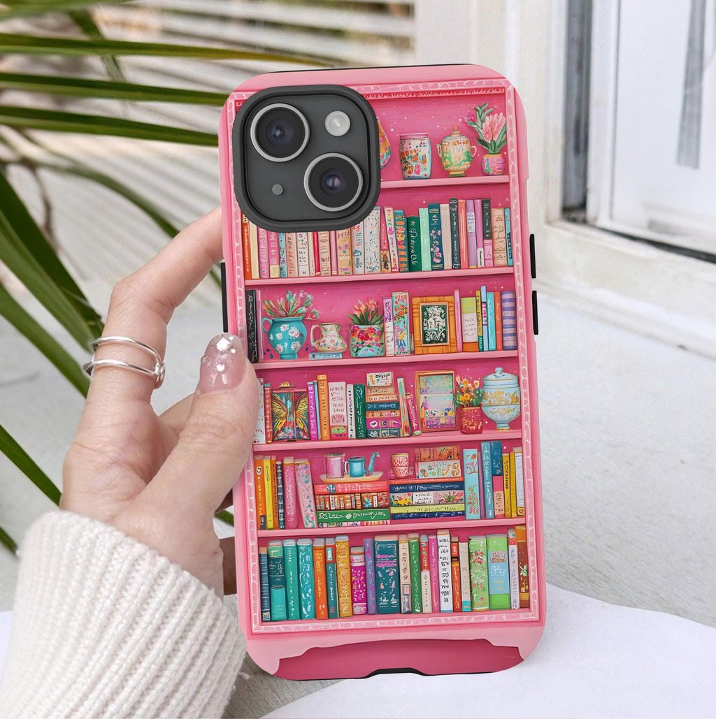 Pink Floral Bookshelf Phone Case: Book Lover Gift  Bookish Flower  iPhone Galaxy, Pixel
