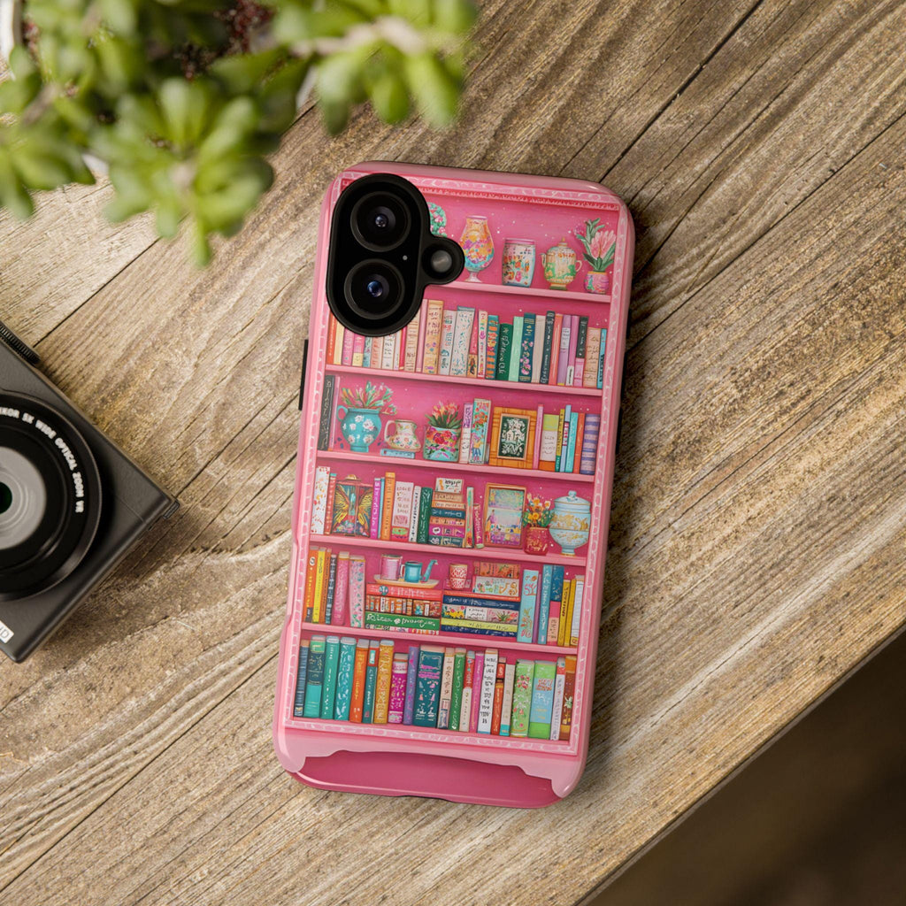 Pink Floral Bookshelf Phone Case: Book Lover Gift  Bookish Flower  iPhone Galaxy, Pixel