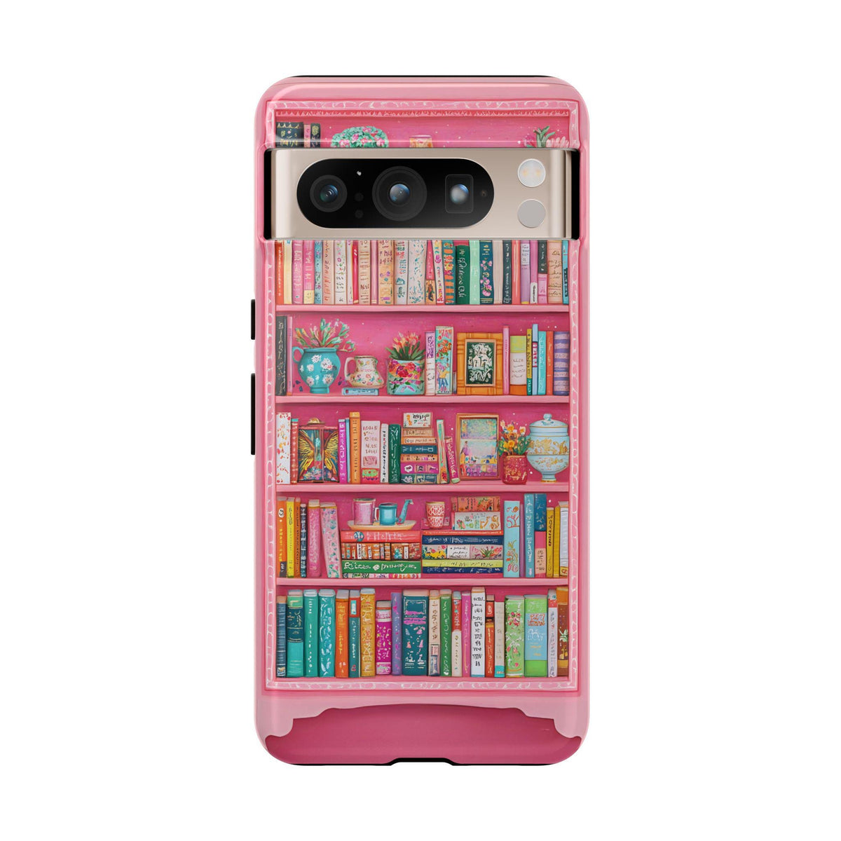 Pink Floral Bookshelf Phone Case: Book Lover Gift  Bookish Flower  iPhone Galaxy, Pixel