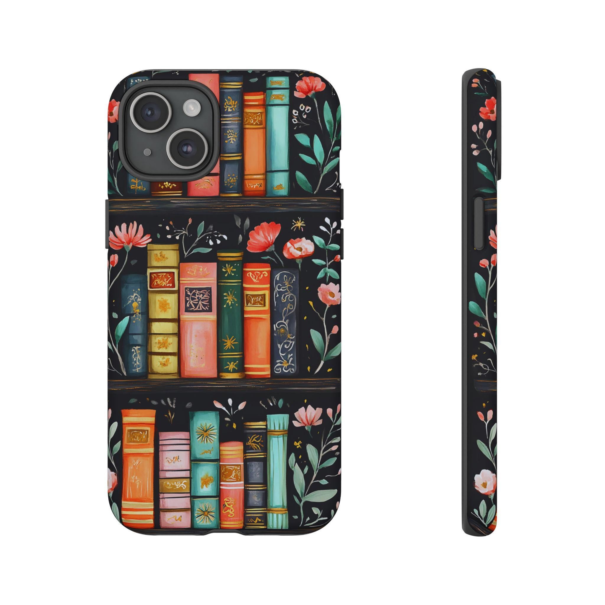 Floral Bookshelf Phone Case: Bookish Librarian Gift   Boho flowers iPhone, Galaxy, Pixel