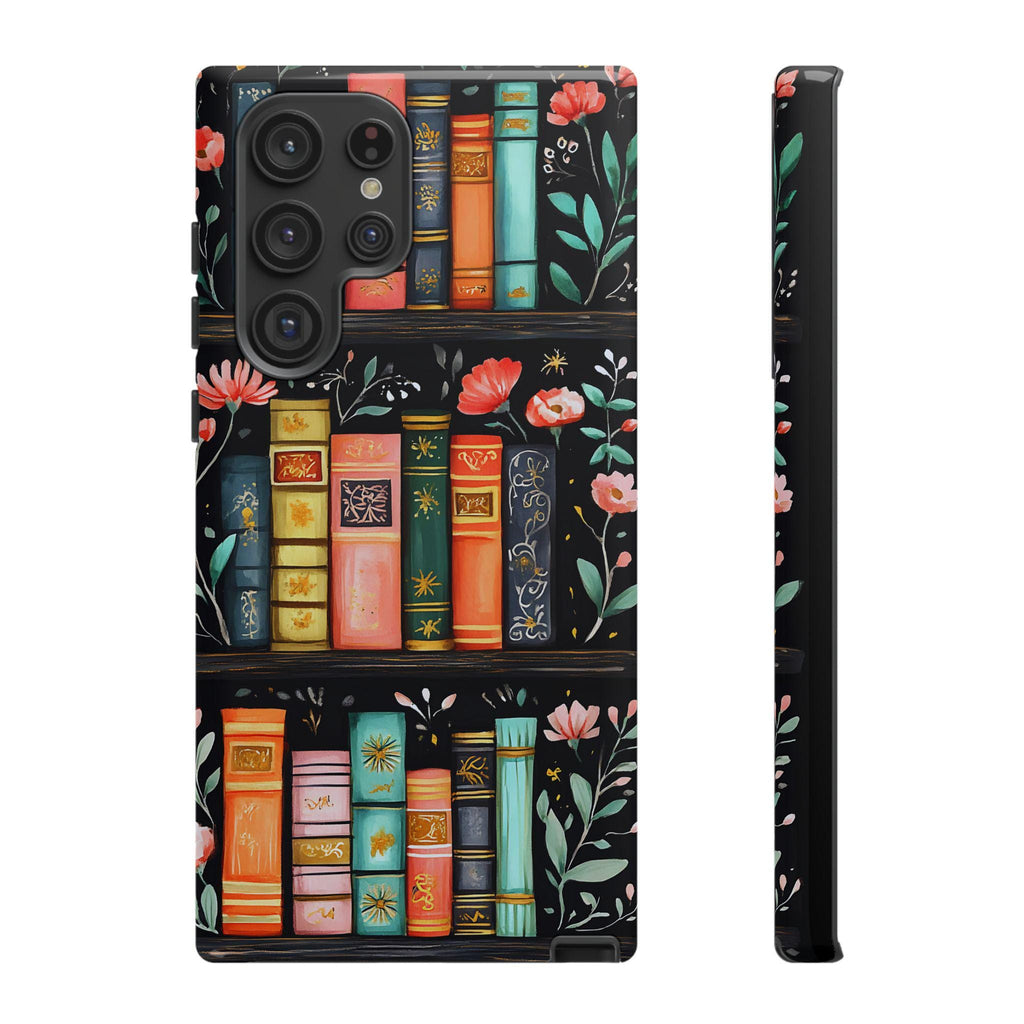 Floral Bookshelf Phone Case: Bookish Librarian Gift   Boho flowers iPhone, Galaxy, Pixel