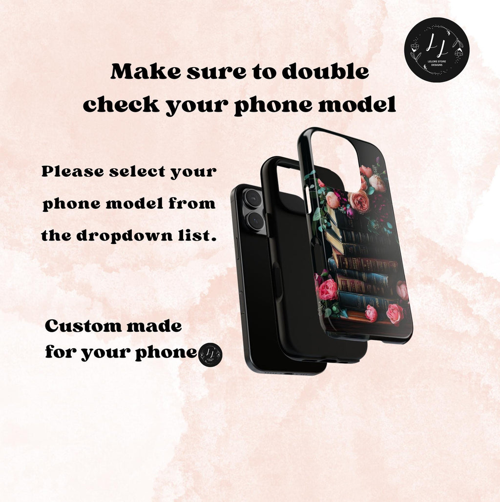 Elegant Floral Bookish Phone Case, Books Floral Design, Bookworm Lovers Gift iPhone Galaxy Pixel
