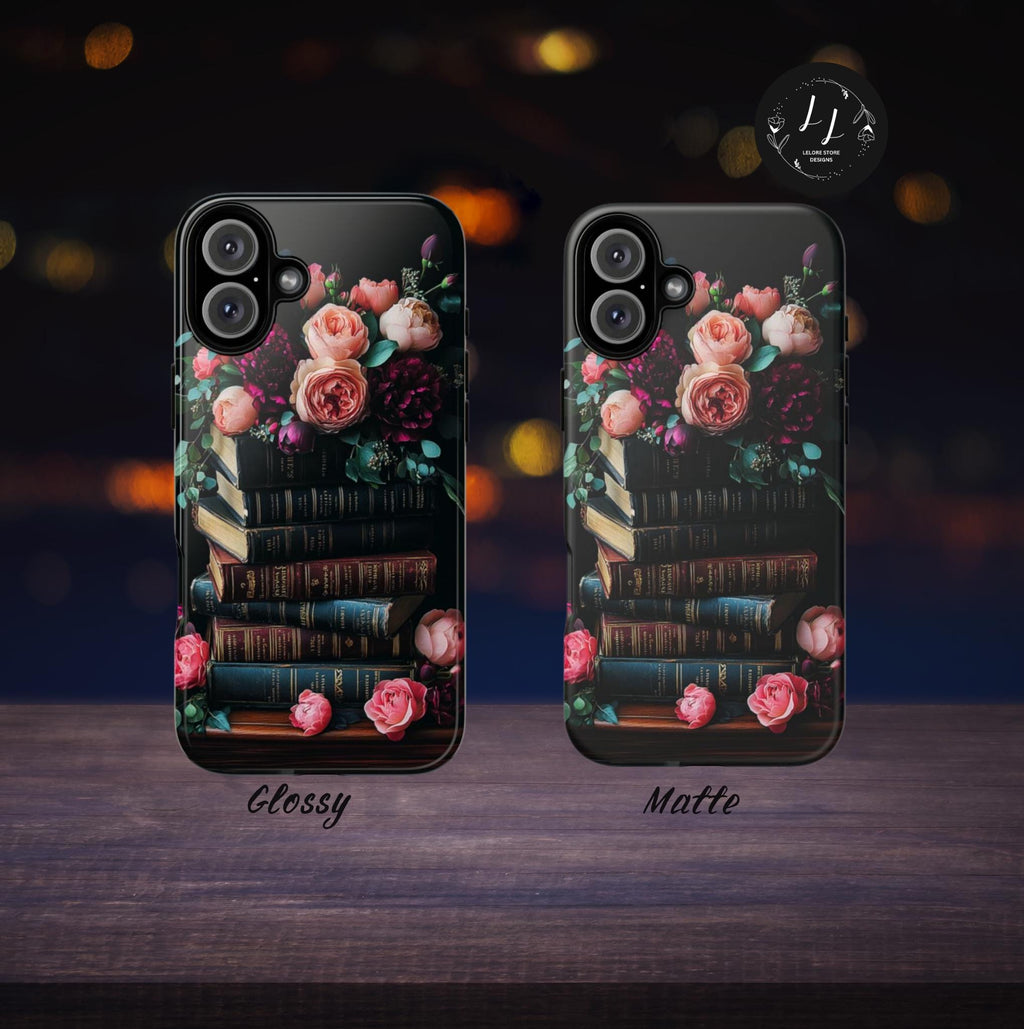 Elegant Floral Bookish Phone Case, Books Floral Design, Bookworm Lovers Gift iPhone Galaxy Pixel