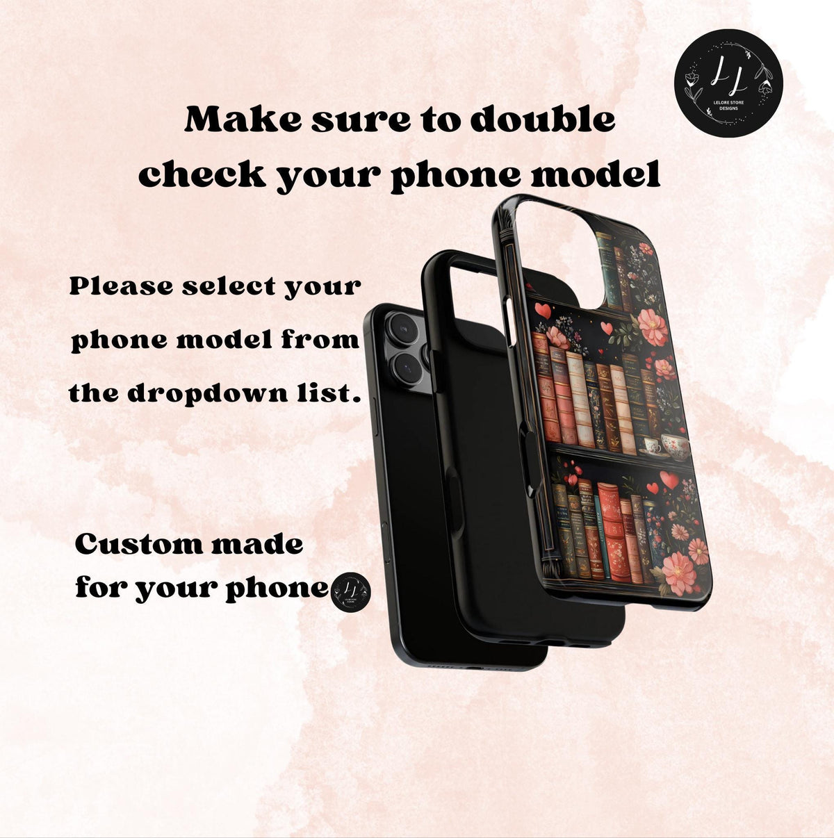 Vintage Library Bookshelf Phone Case, Elegant Floral Bookish, Book Lovers Gift iPhone Galaxy Pixel