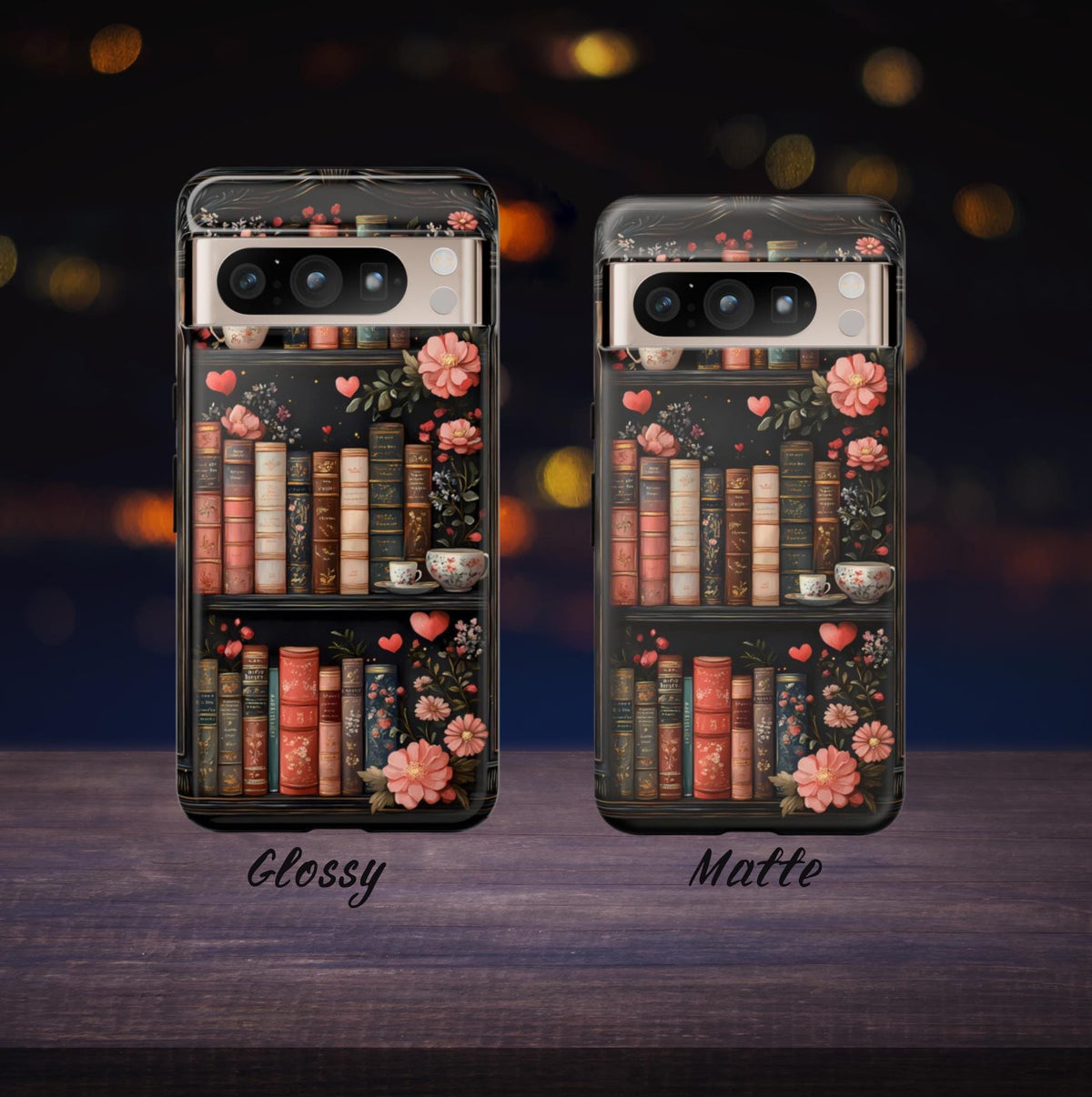 Vintage Library Bookshelf Phone Case, Elegant Floral Bookish, Book Lovers Gift iPhone Galaxy Pixel
