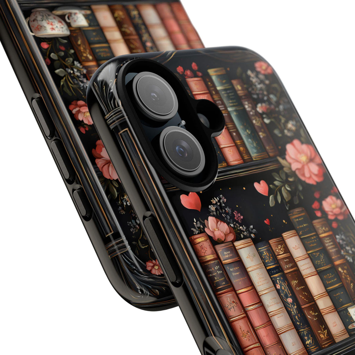 Vintage Library Bookshelf Phone Case, Elegant Floral Bookish, Book Lovers Gift iPhone Galaxy Pixel