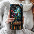 Bookish Dragon Phone Case: Fantasy Bookshelf Faux Stained GlassiPhone Galaxy Pixel Book lover gift