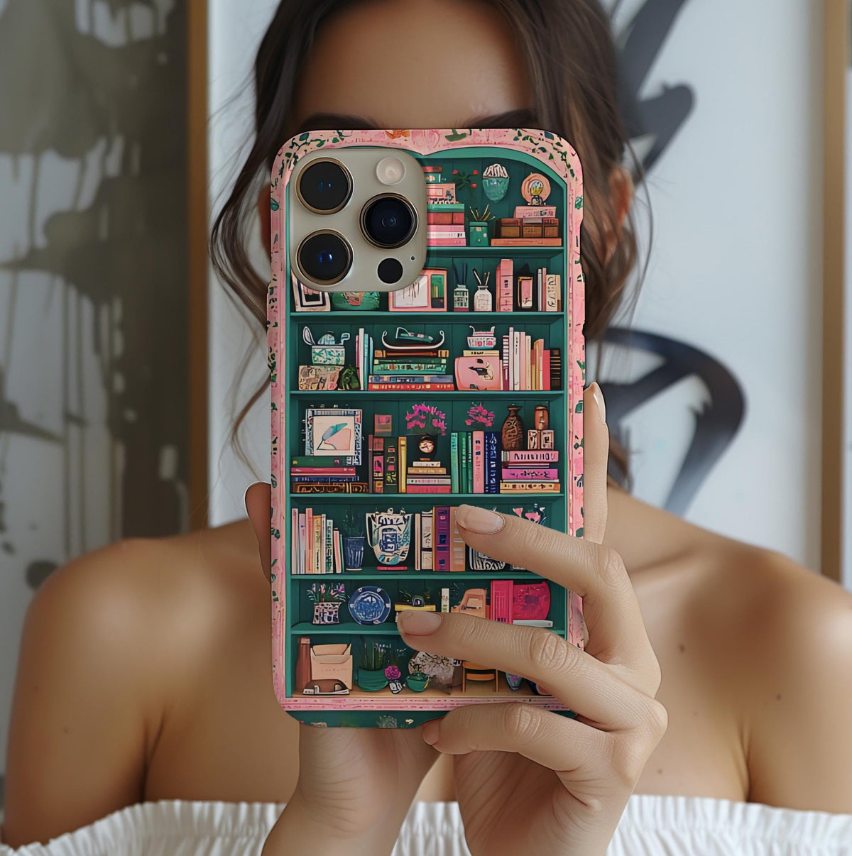 Floral Bookshelf Phone Case: Vintage Book Lover Gift  Bookish Flower iPhone, Galaxy, Pixel