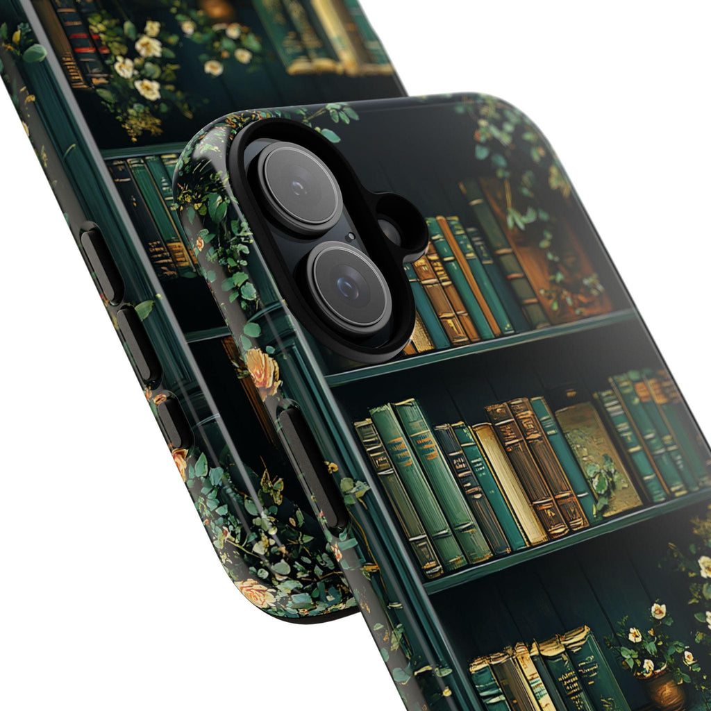 Green Floral Bookshelf Phone Case: Book Lover Gift Bookish Literature boho iPhone Galaxy Pixel