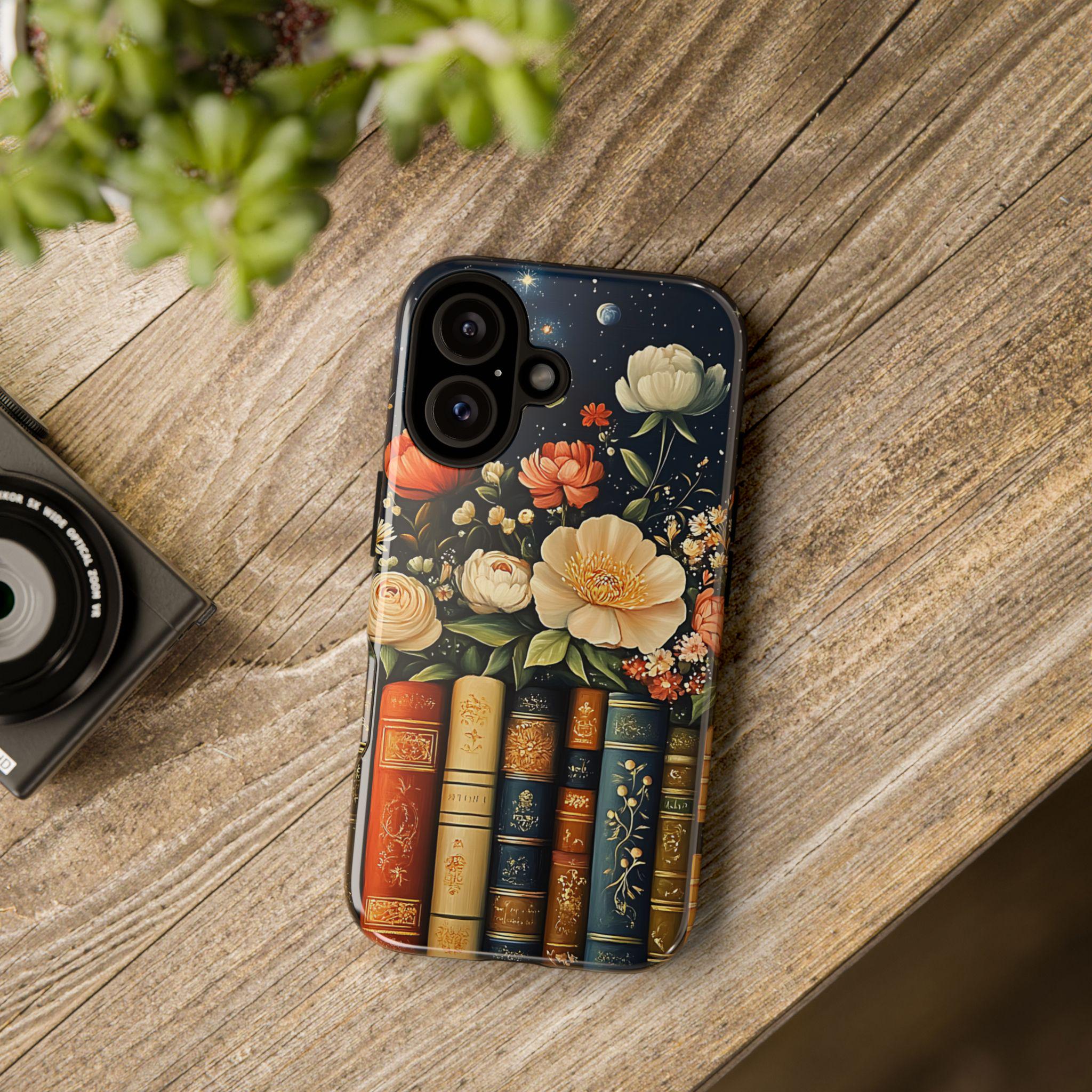 Celestial Floral Bookshelf Phone Case: Book Lover Gift iPhone Galaxy Pixel  Librarians