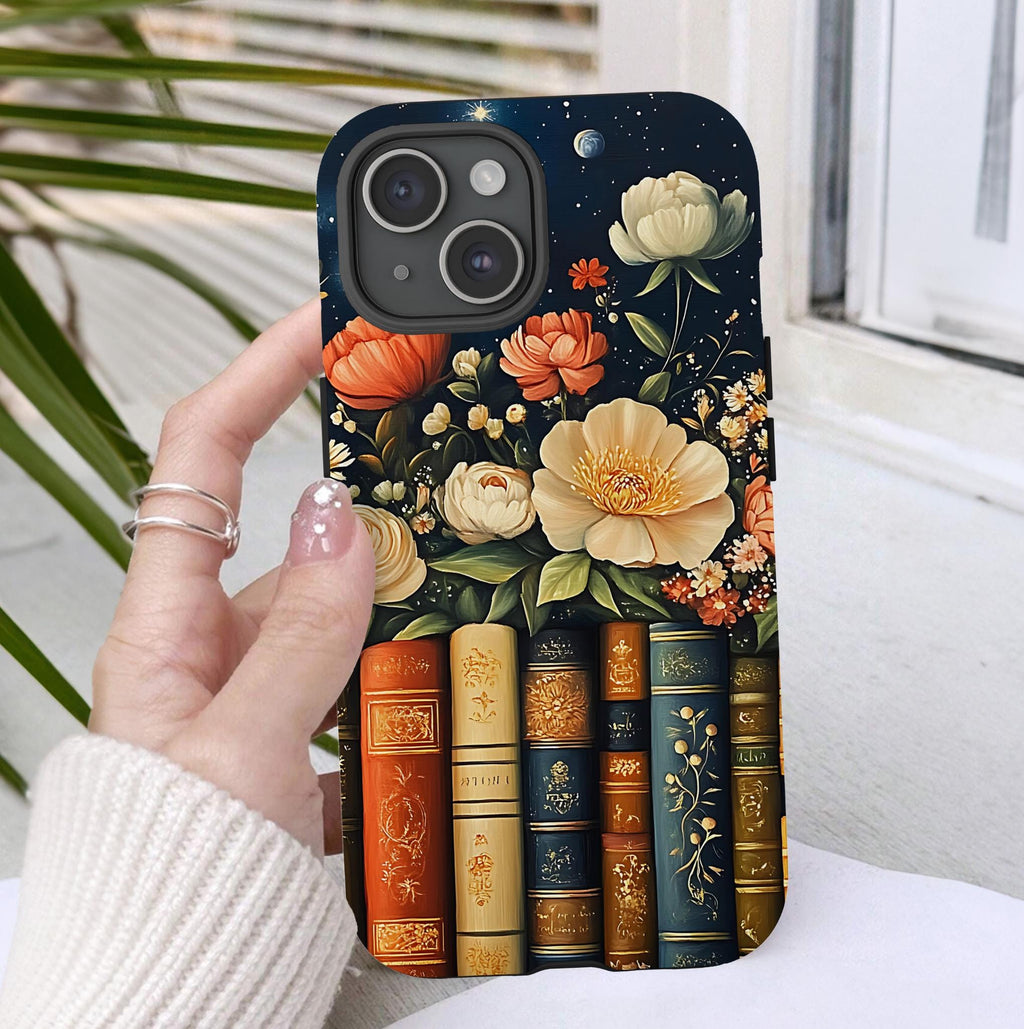 Celestial Floral Bookshelf Phone Case: Book Lover Gift iPhone Galaxy Pixel  Librarians