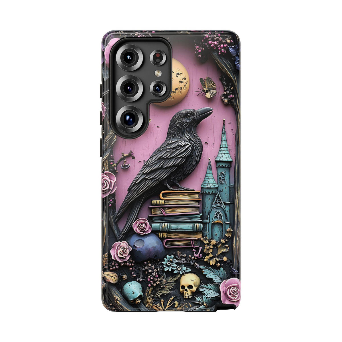 Gothic Raven Bookshelf Phone Case: Dark Academia Book Lover Gift iPhone Galaxy Pixel