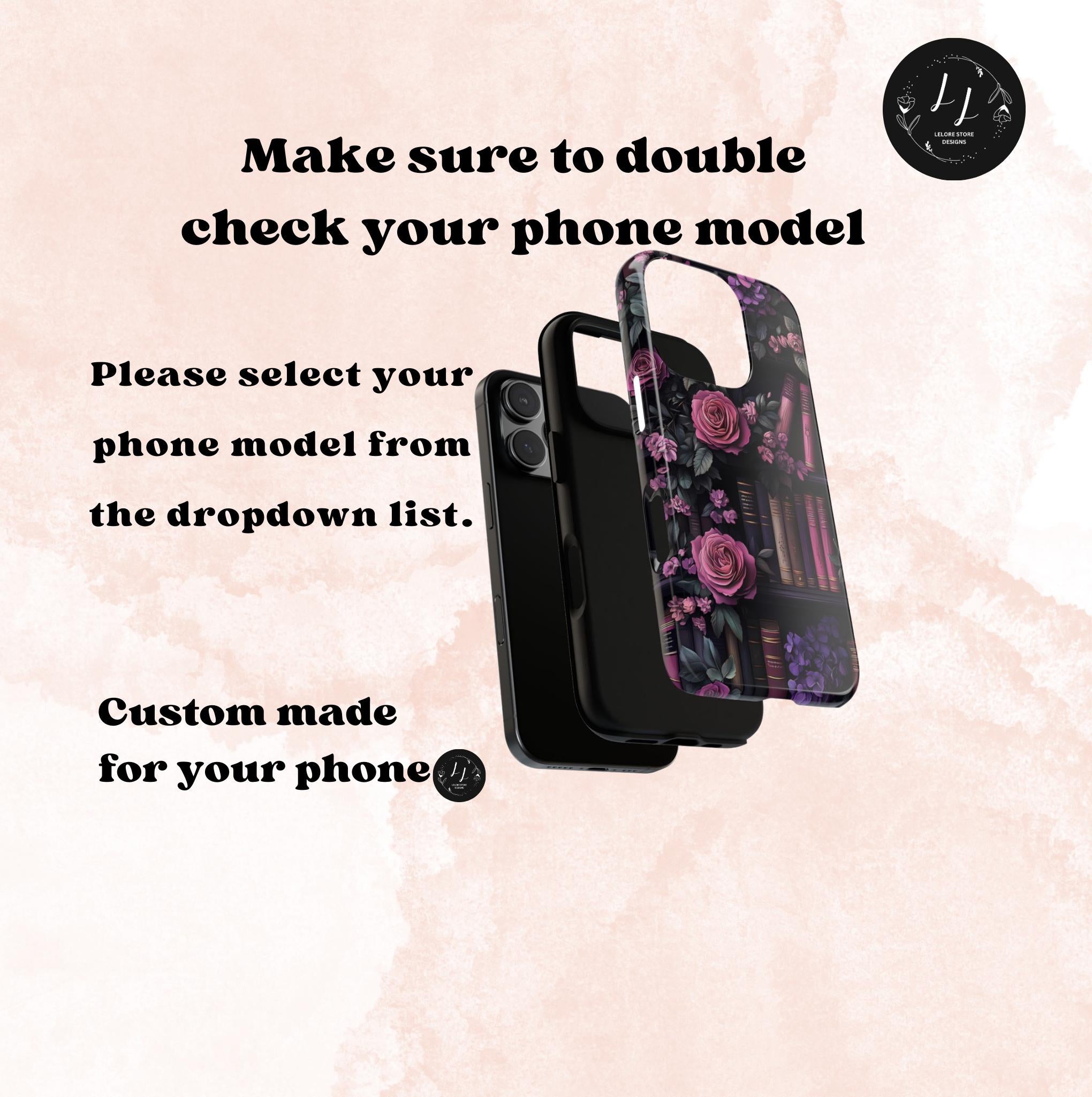 Floral Book Phone Case, Vintage Purple Bookshelf Boho Book Lover Gift, iPhone Galaxy, Pixel