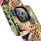 Leopard Print Phone Case, Tropical Green Floral Design, iPhone Case, Galaxy Pixel