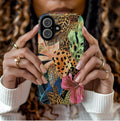 Leopard Print Phone Case, Tropical Green Floral Design, iPhone Case, Galaxy Pixel
