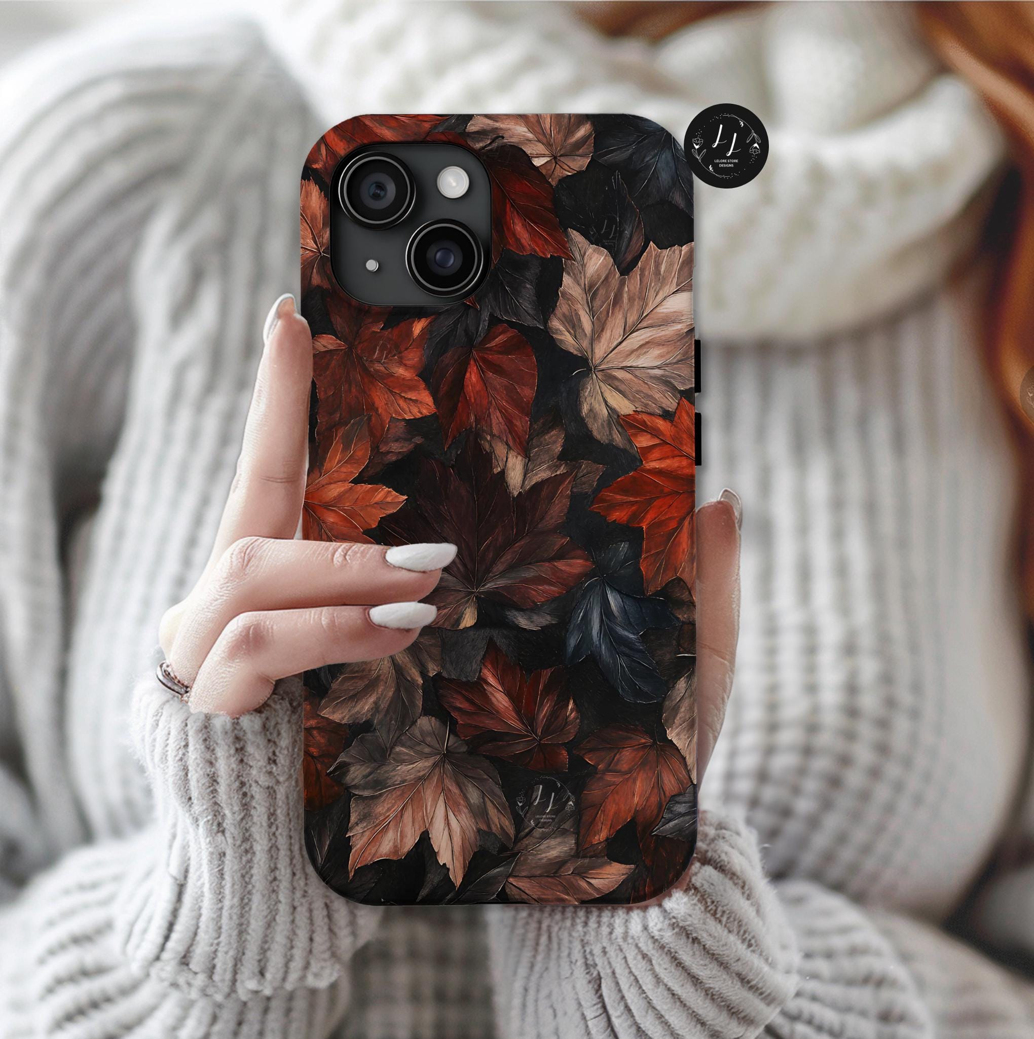 Dark Brown Autumn Leaves Phone Case  Cute Aesthetic Fall Cover Holiday Gift iPhone  Galaxy Pixel