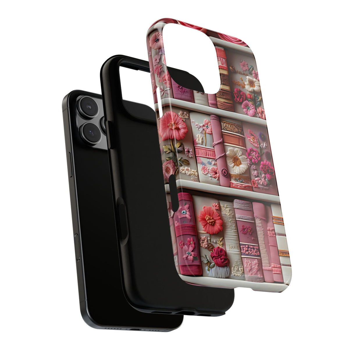Pink Floral Bookish Phone Case:  Faux Embroidered Flowers Books Pixel Samsung iPhone Book Lovers