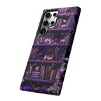 Christmas Bookshelf Phone Case, Holiday Dark Purple Bookish Cover iPhone Galaxy Pixel book lovers