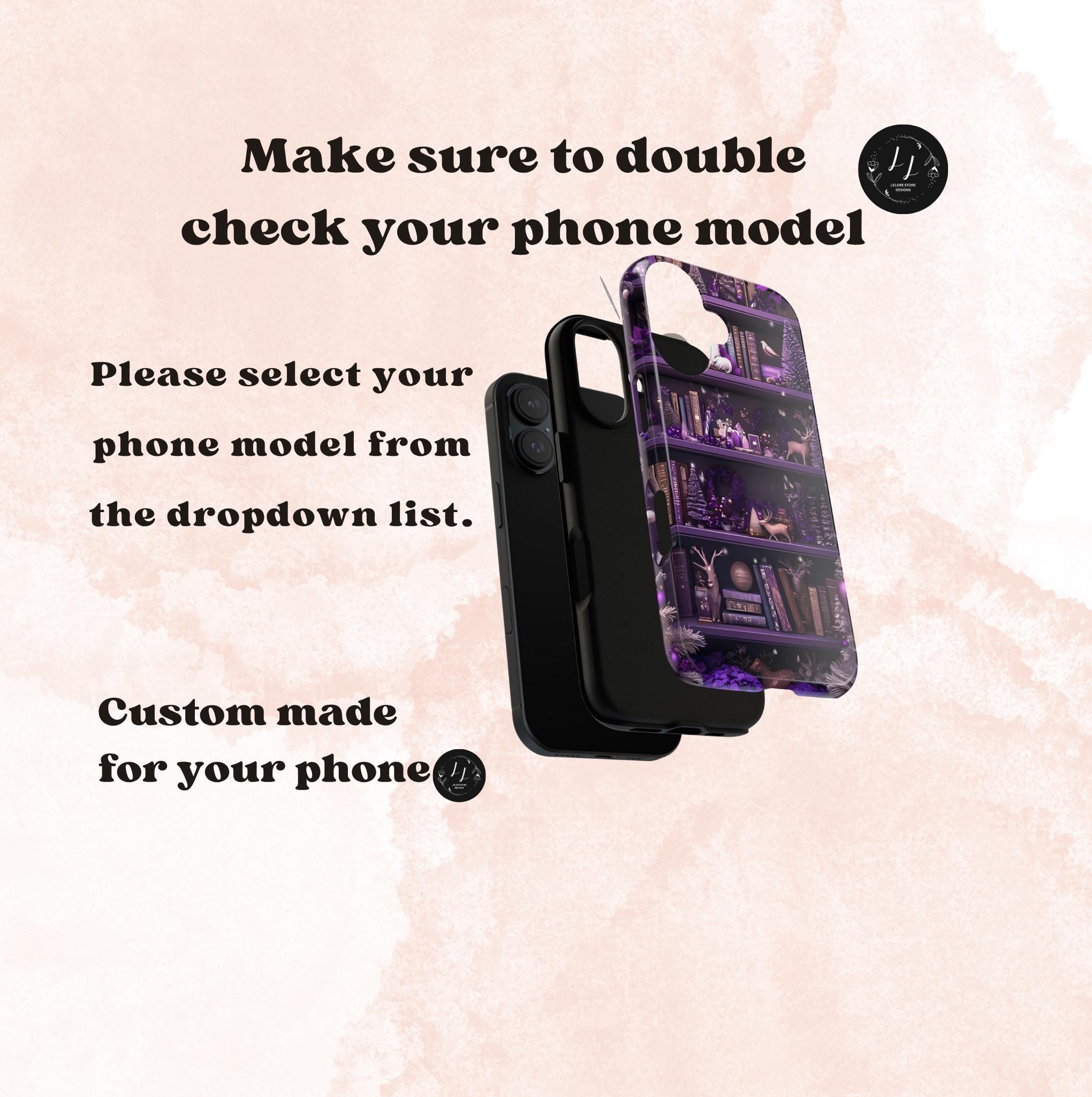 Christmas Bookshelf Phone Case, Holiday Dark Purple Bookish Cover iPhone Galaxy Pixel book lovers